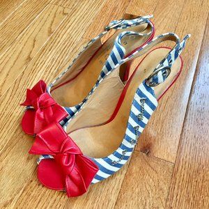 Pinup Rockabilly Peep Toe Nautical Heel, Adorable!